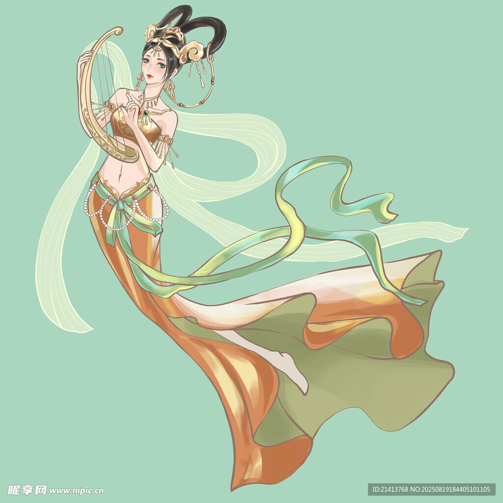 敦煌飞天仙女形象插画