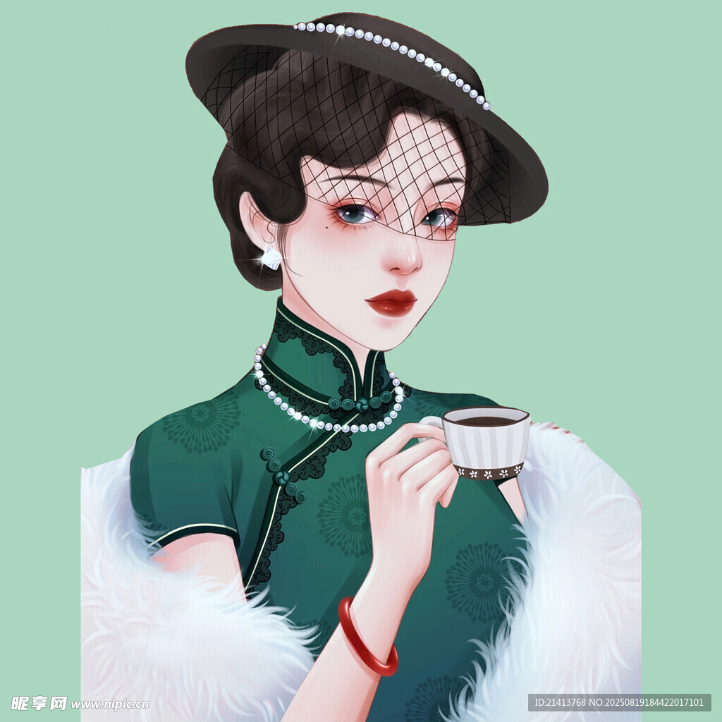 复古旗袍女子手持物件