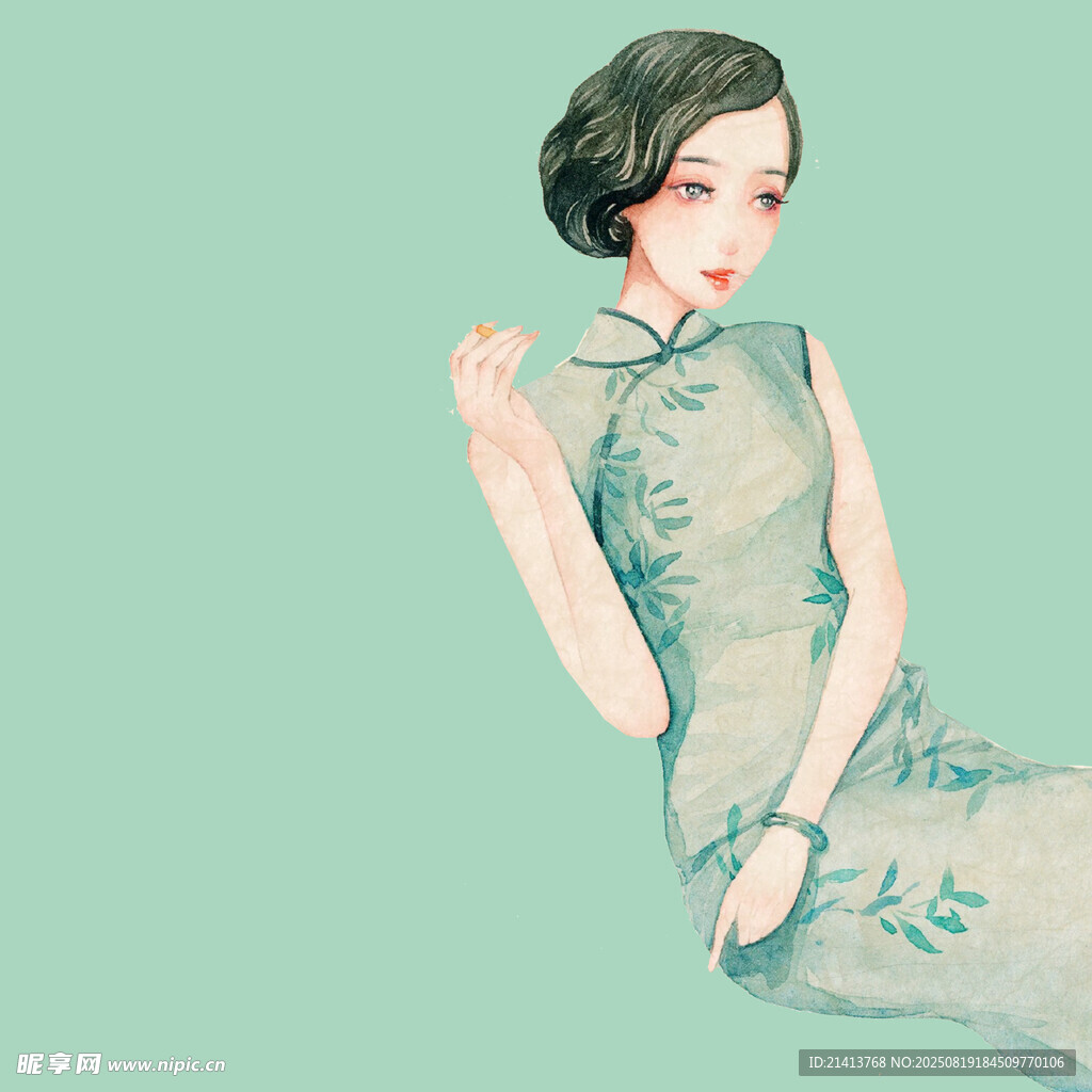 优雅旗袍女子的曼妙姿态