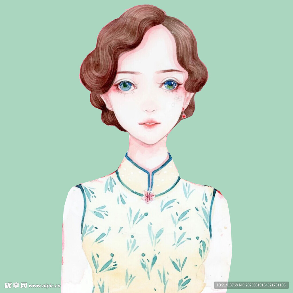 复古旗袍少女插画