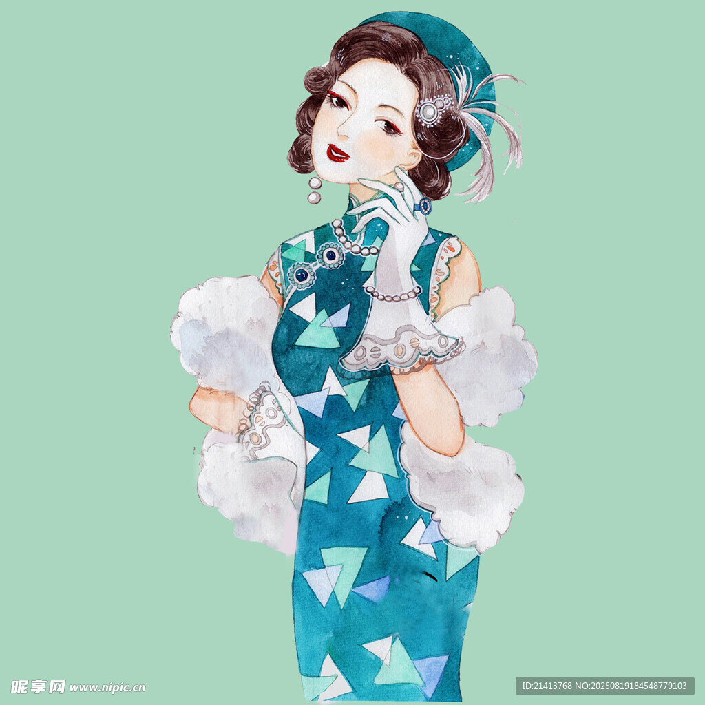 复古旗袍女子优雅造型