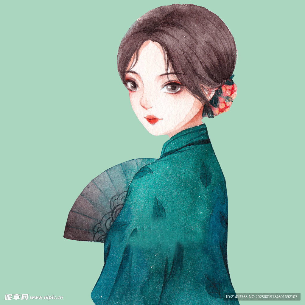 古风持扇女子优雅风姿