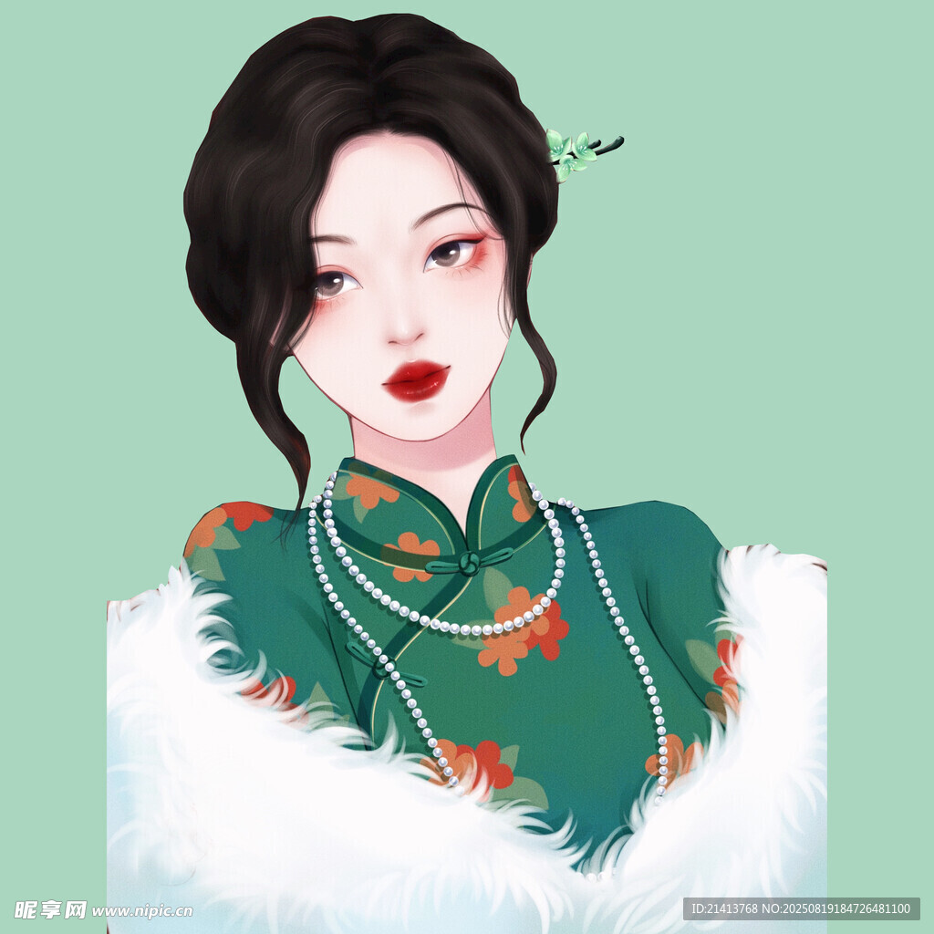复古旗袍女子优雅肖像