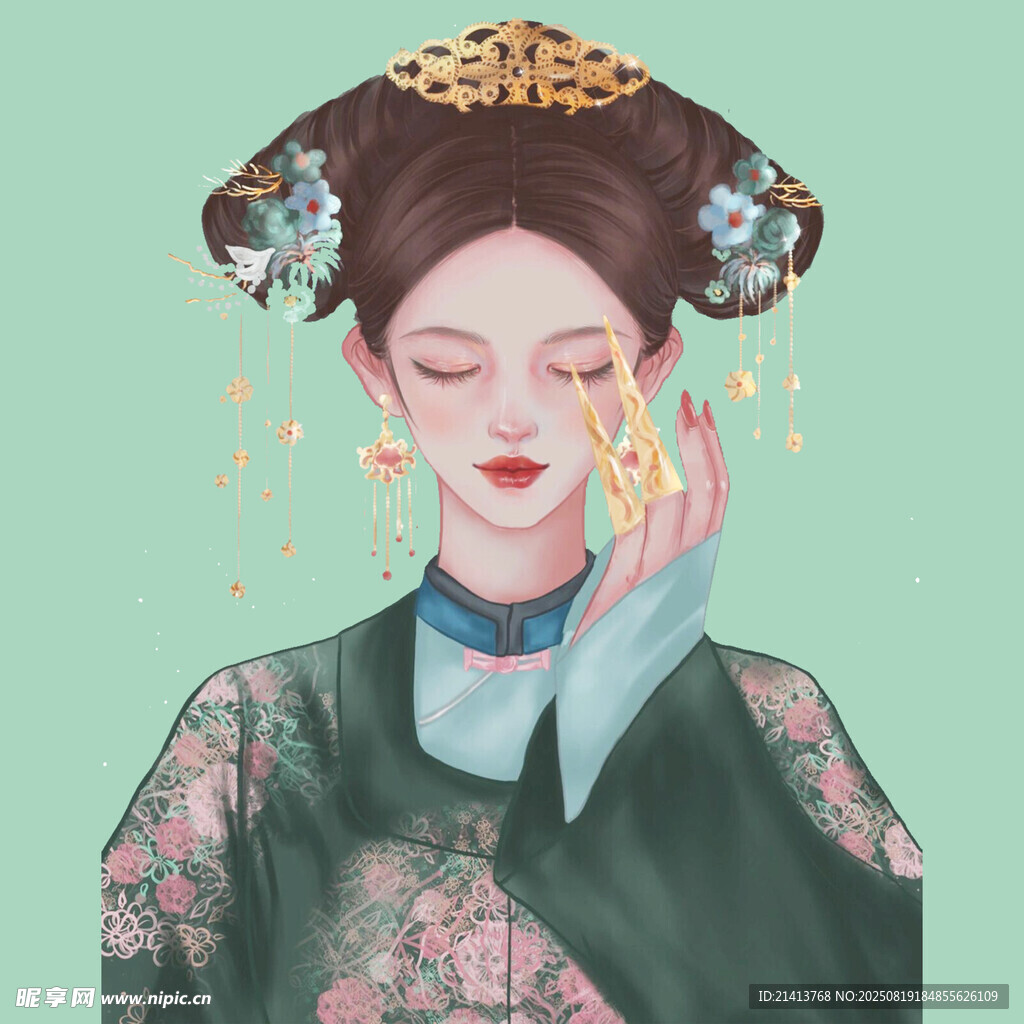 古风旗头女子优雅姿态