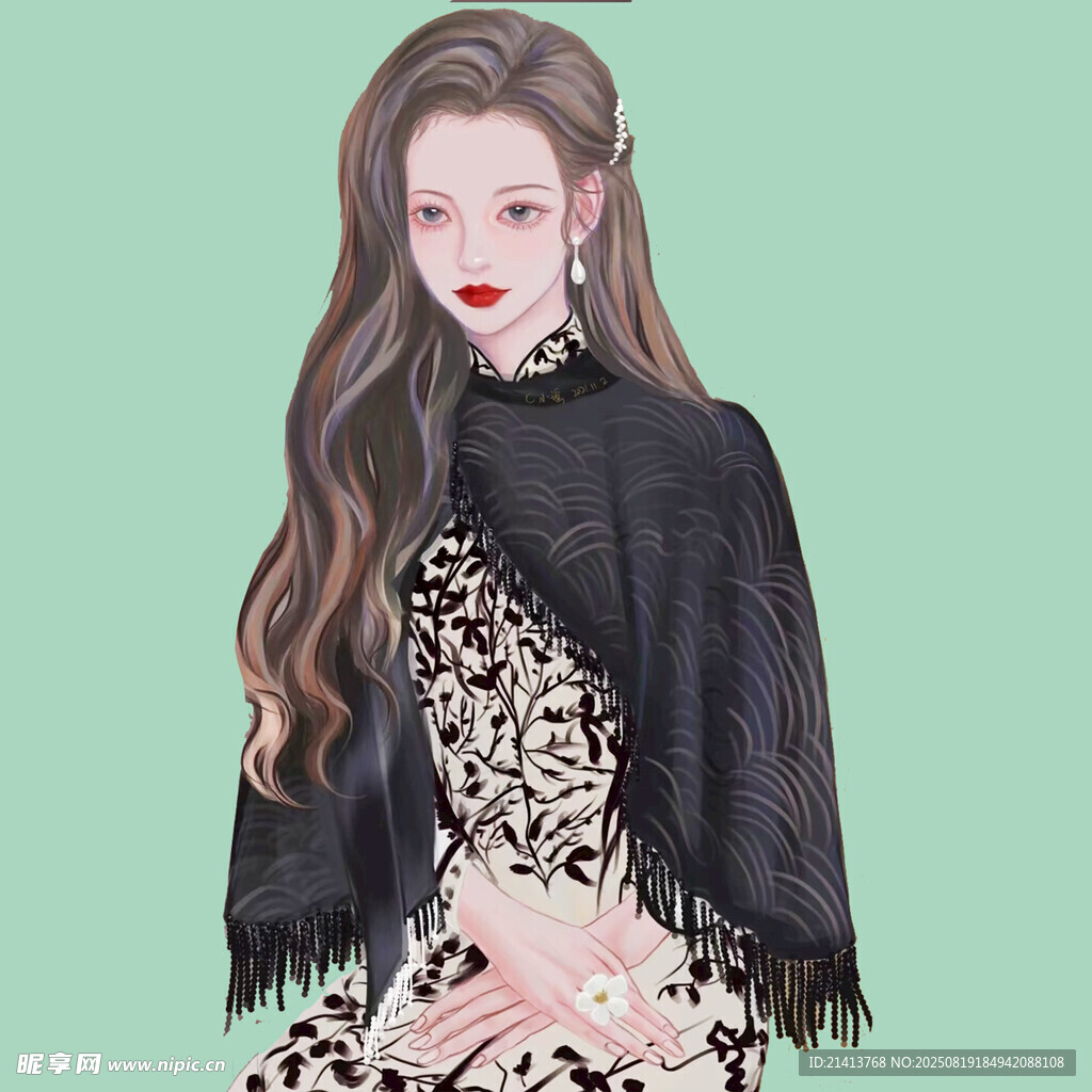 复古披肩装扮的优雅女性