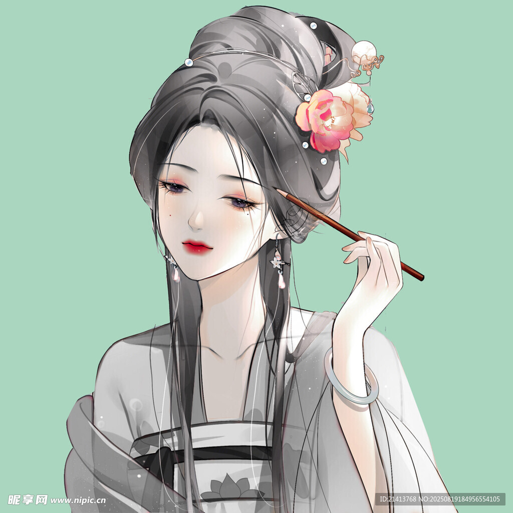 古风女子持簪优雅扮靓