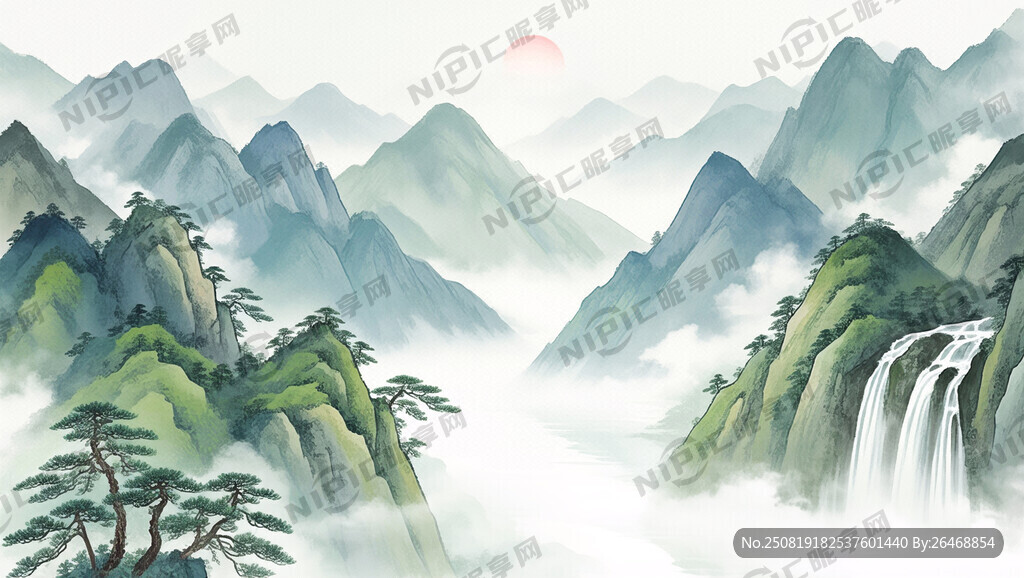 山谷 中国风 中国画 山水