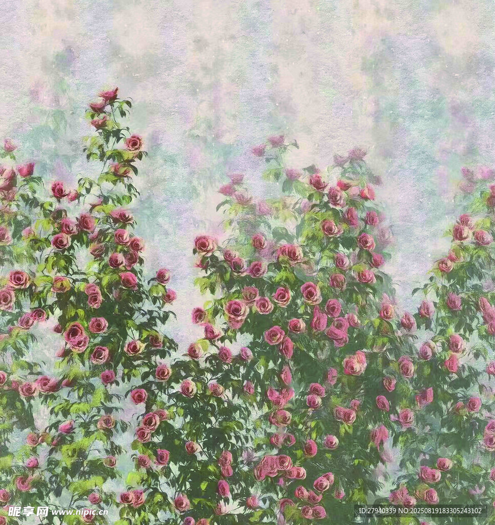 油画艺术繁花盛开的绿植景观
