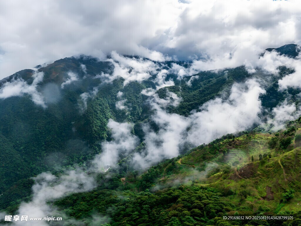 云雾缭绕的翠绿山峦