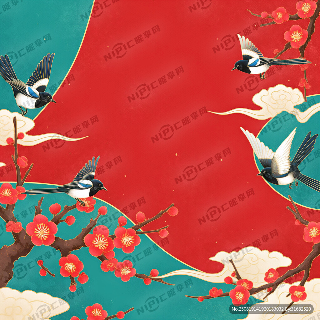 喜鹊 群飞 飞舞 梅花枝干衬托