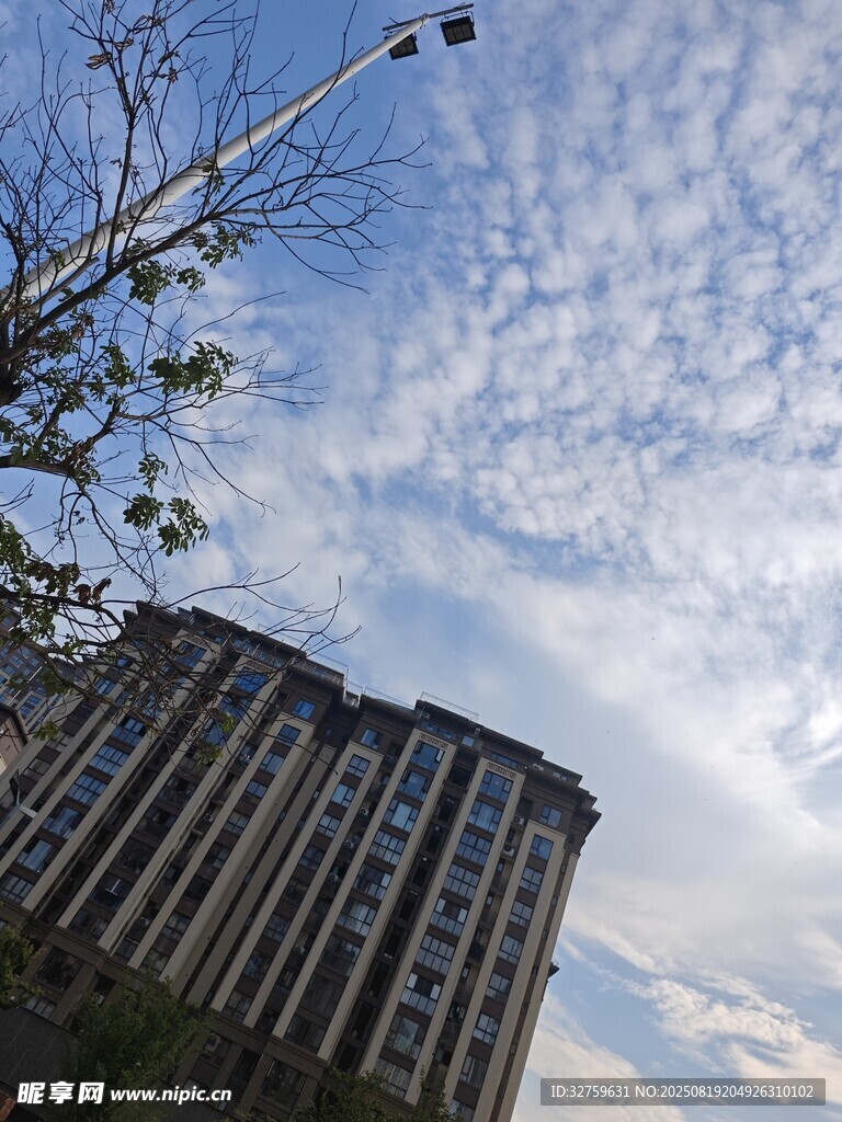 高楼与天空中的稀疏云朵