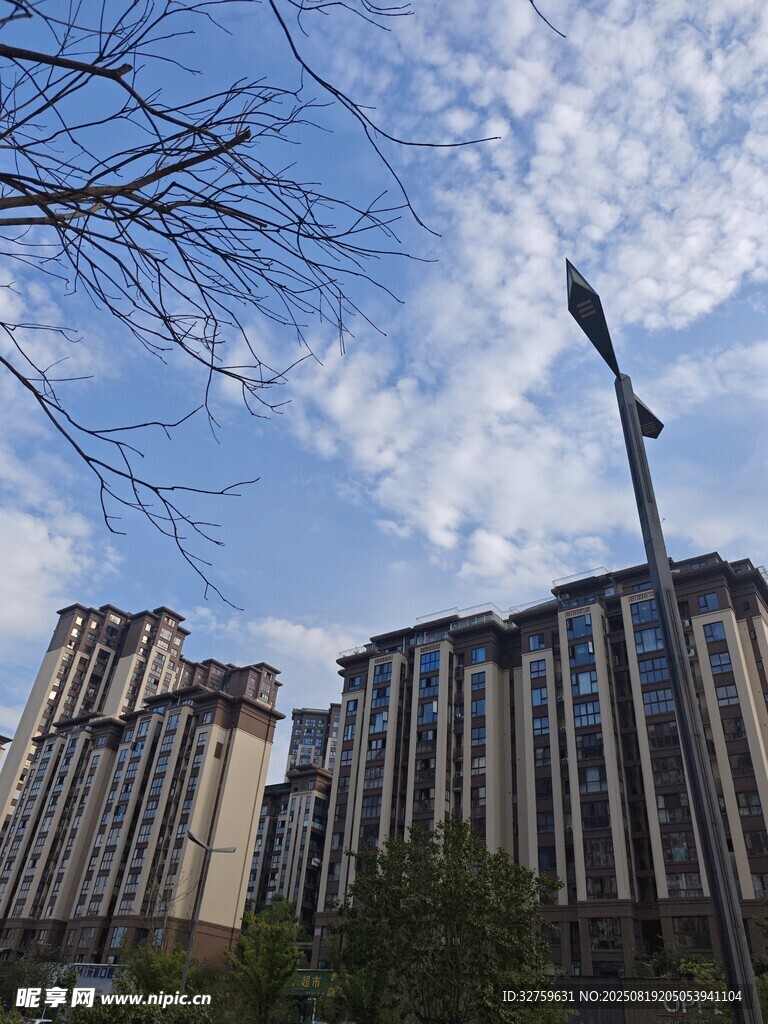 城市高楼与蓝天白云景观