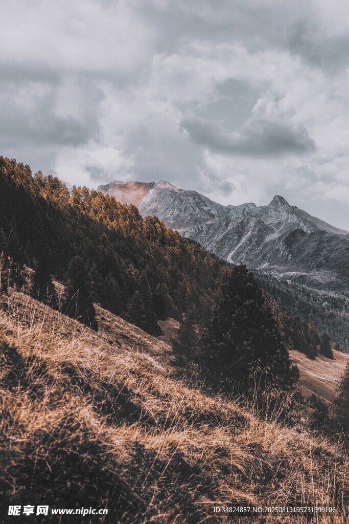 山间秋景云雾缭绕山峦