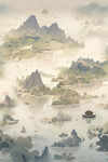 水墨山水间的诗意泛舟景