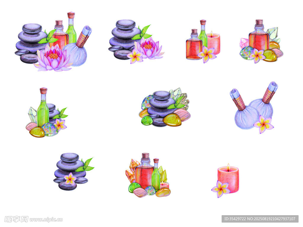 水疗SPA工具组合插画