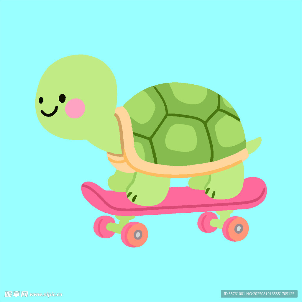 乌龟玩滑板创意抽象儿童手绘插画