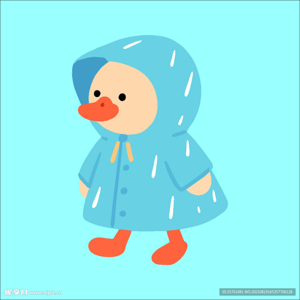 鸭子穿雨衣创意抽象儿童手绘插画
