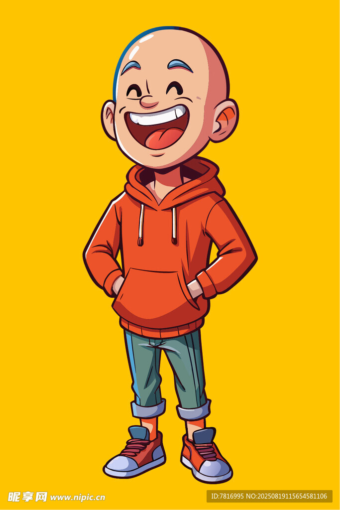 穿红衣的开心光头少年