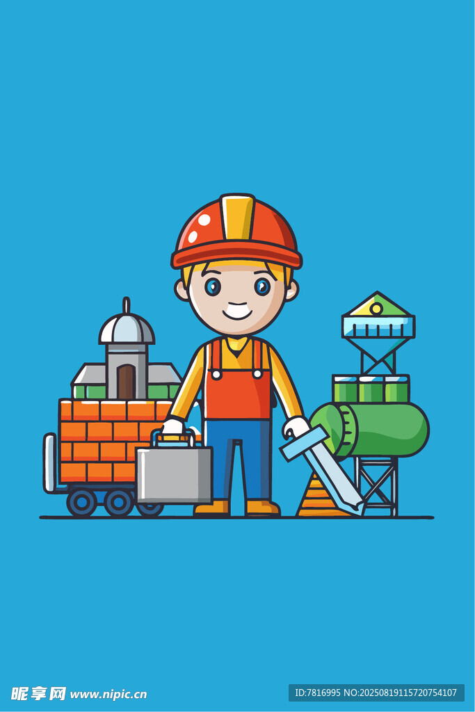 工人与多样建筑设备