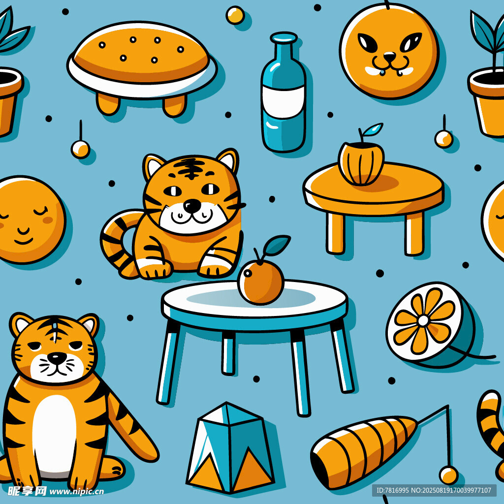可爱猫咪与秋日元素插画