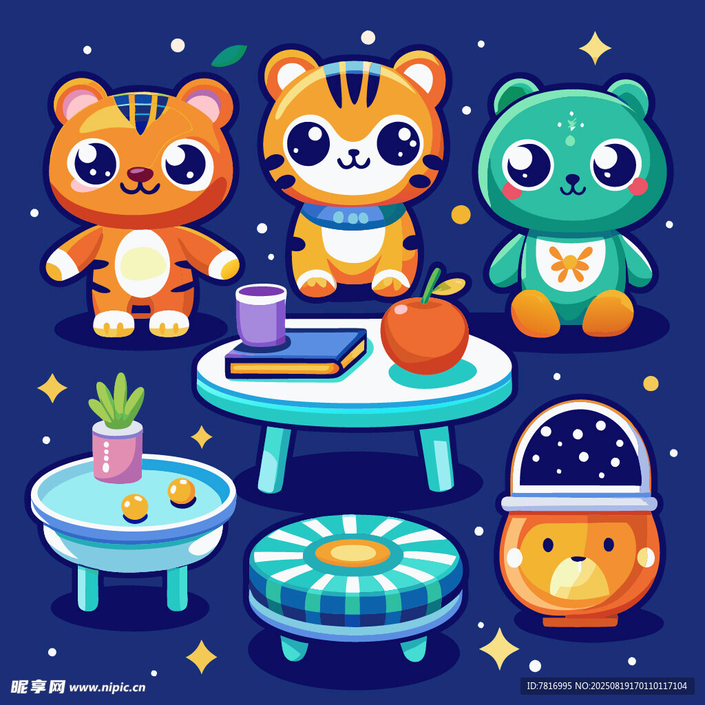 可爱萌宠的温馨夜间聚会