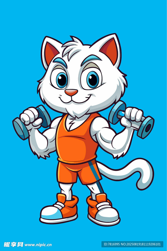 健身小猫举哑铃