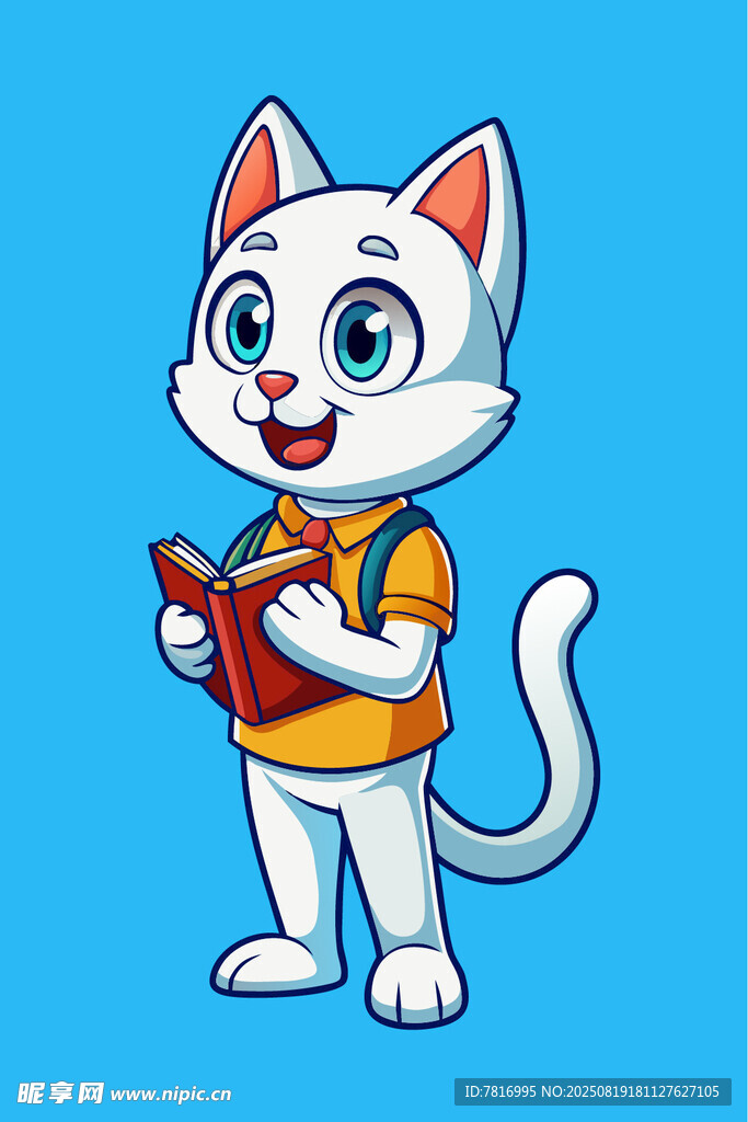 可爱小猫手持书本
