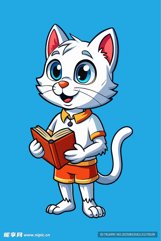 读书的卡通小猫