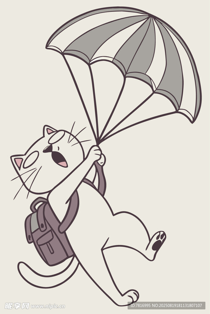 猫咪跳伞趣味插画