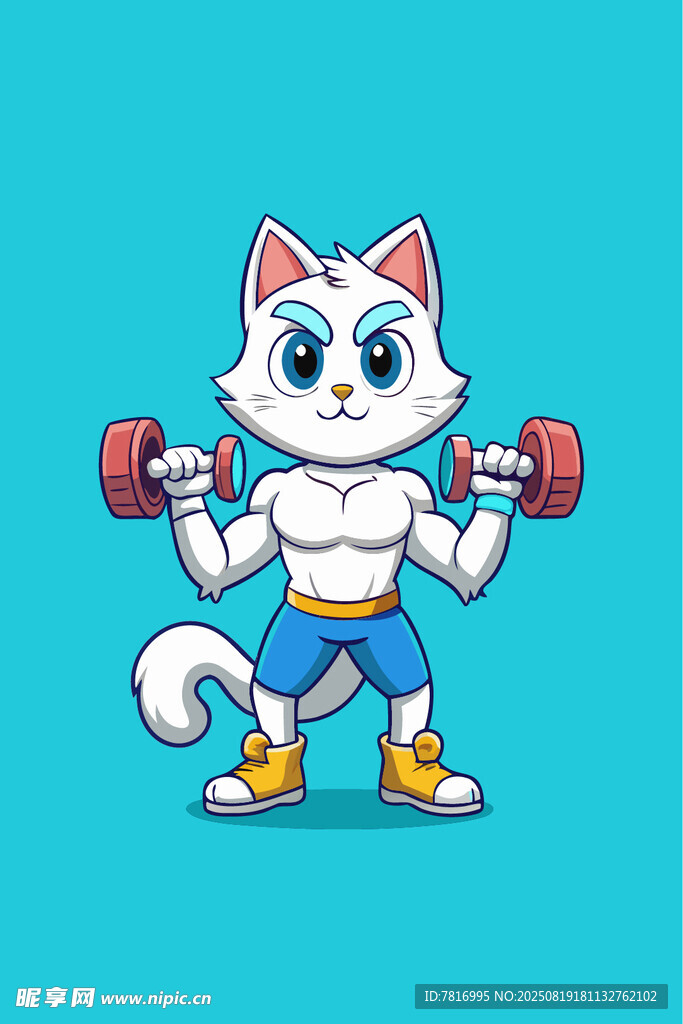 健身小猫举哑铃