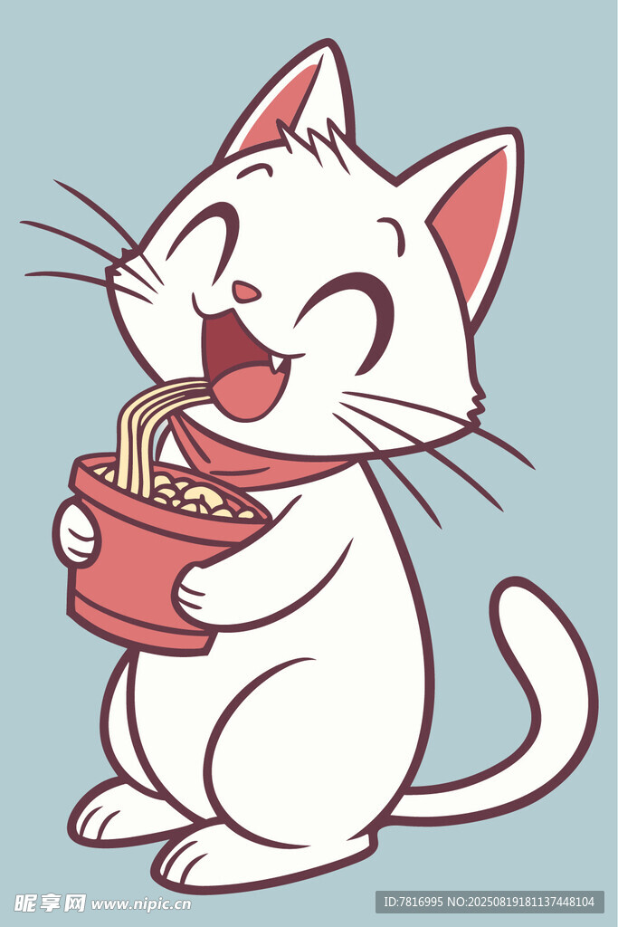 可爱猫咪开心吃面条