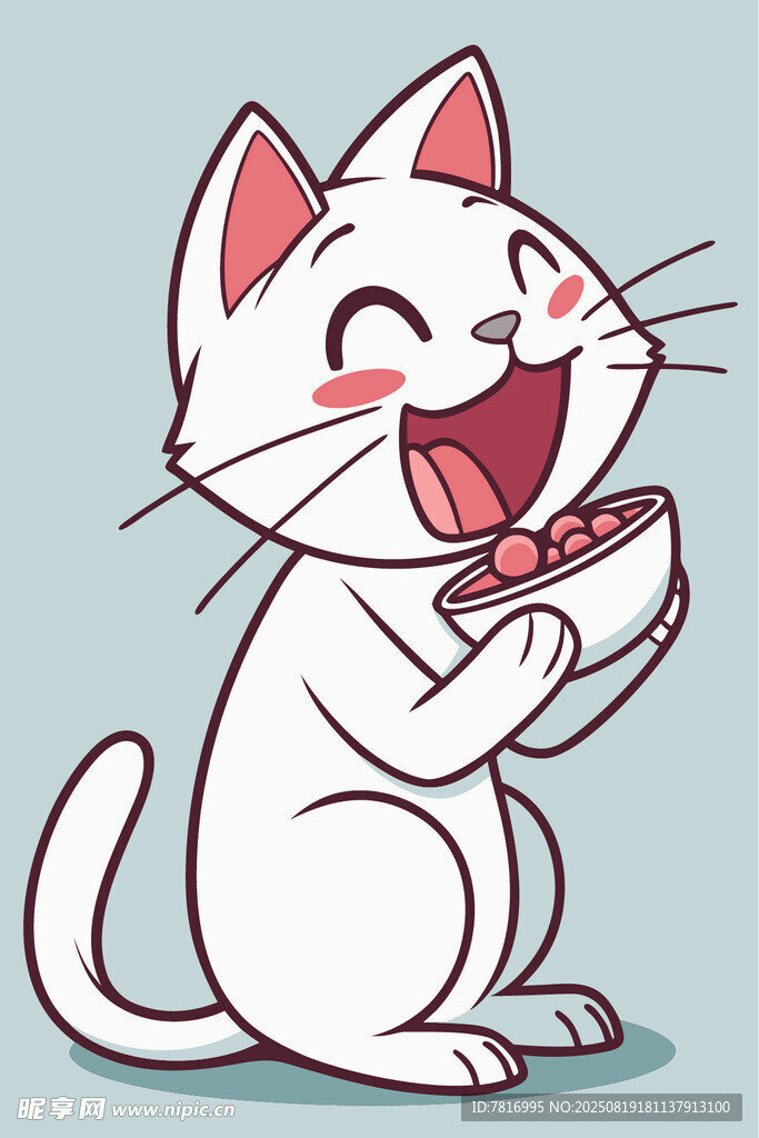 开心猫咪捧食大快朵颐
