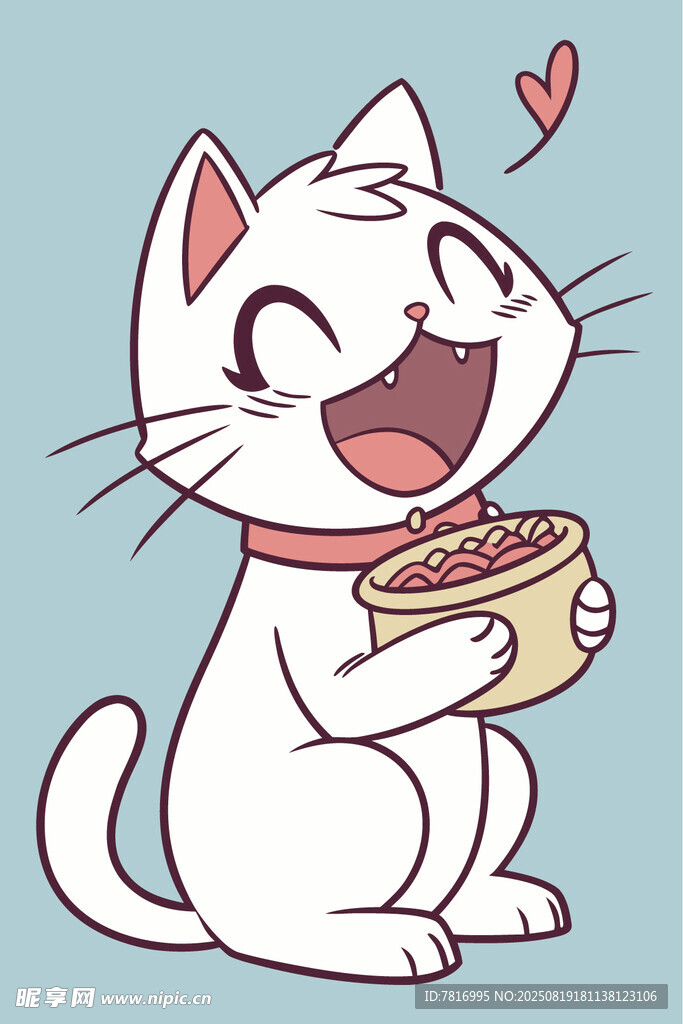 开心猫咪捧食碗