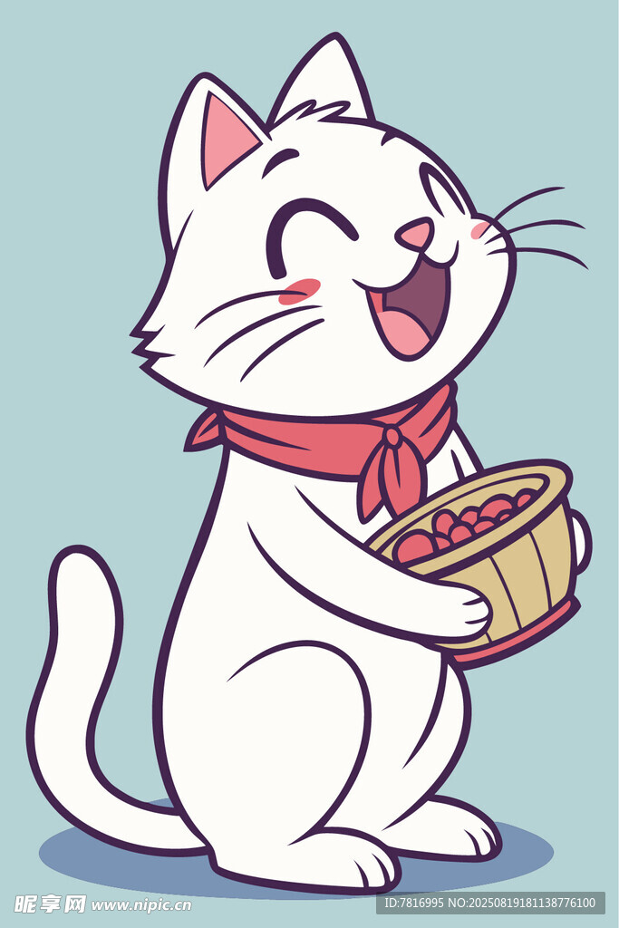 可爱猫咪捧篮笑