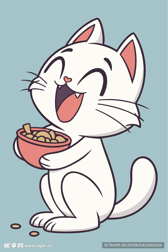 开心猫咪享用美味食物