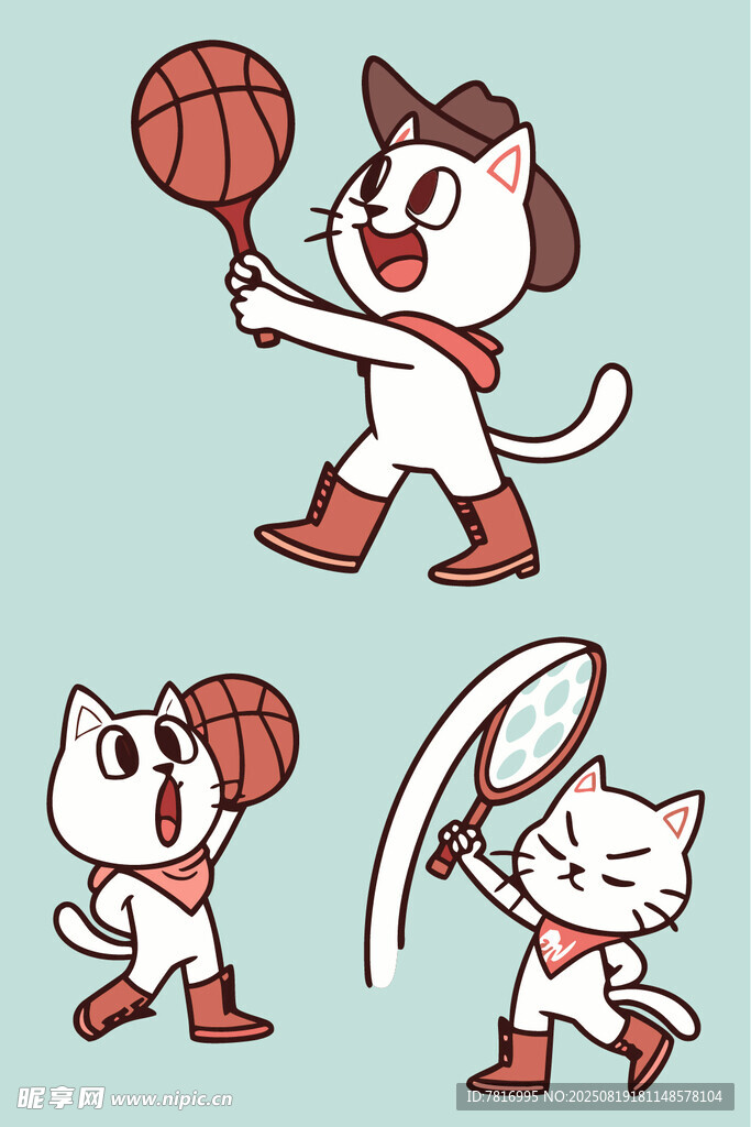 卡通猫咪篮球动作合集