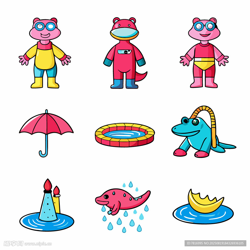 卡通青蛙及夏日玩水元素