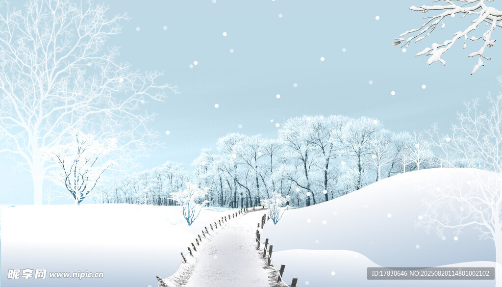 冬日雪景中的蜿蜒雪路