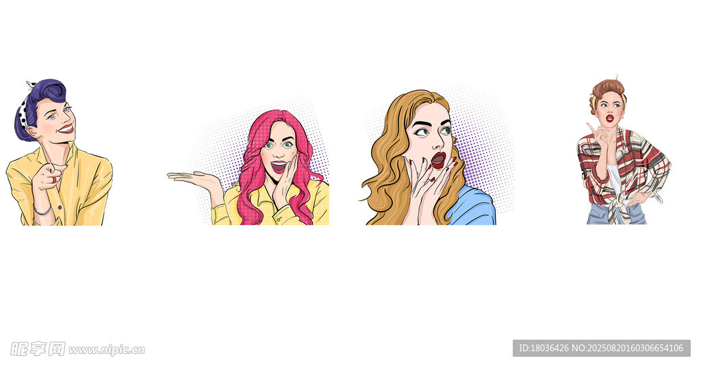 复古波普艺术女人夸张表情png