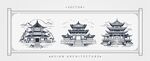 中式古建筑线稿图案设计