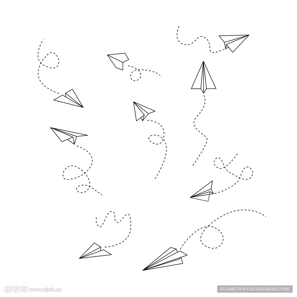 手绘纸飞机线条插画