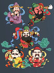 手绘卡通Q版五路财神元素