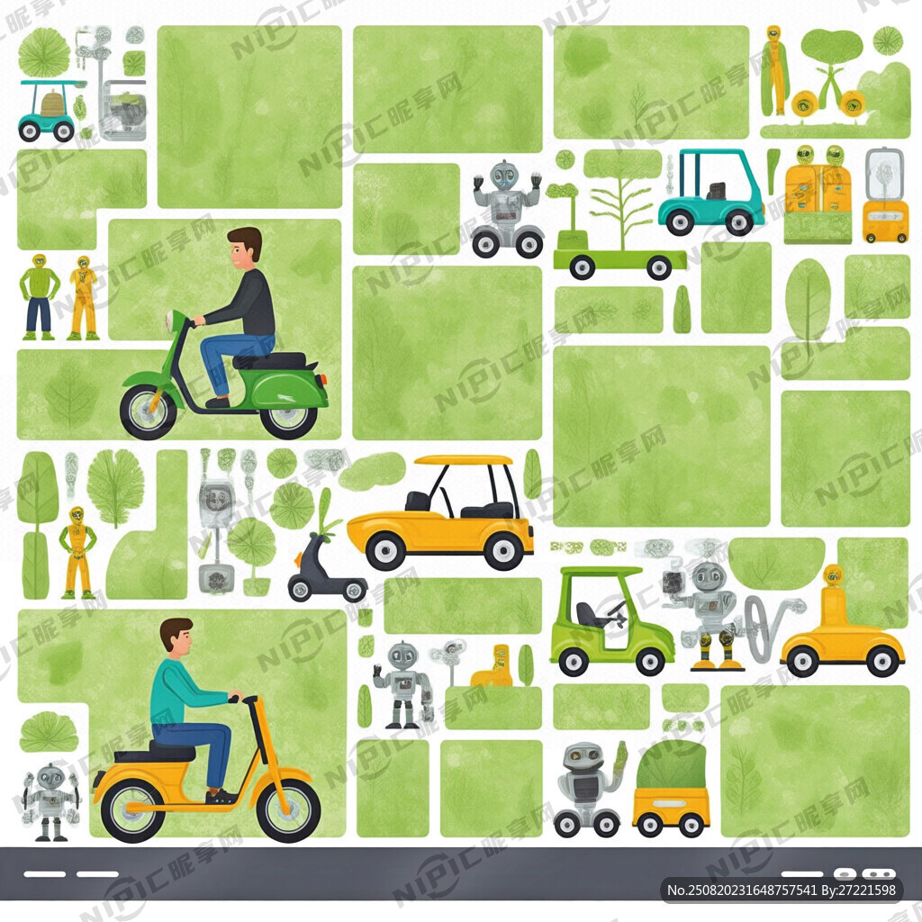 封面矢量图 开工作叉车 机器人