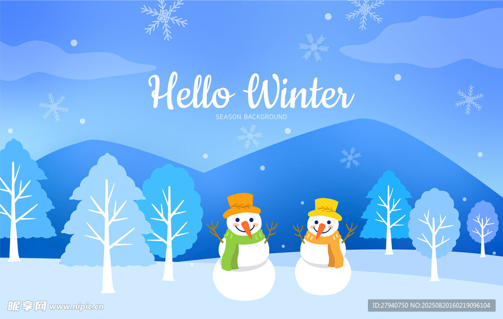 冬日雪景雪人插图