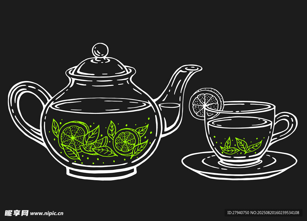 手绘茶壶茶杯