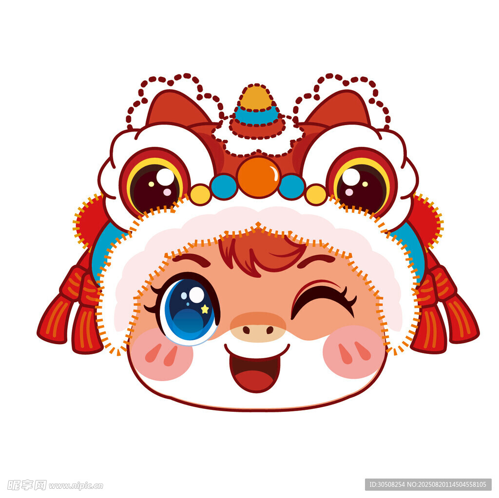 可爱小马萌趣舞狮头小孩形象