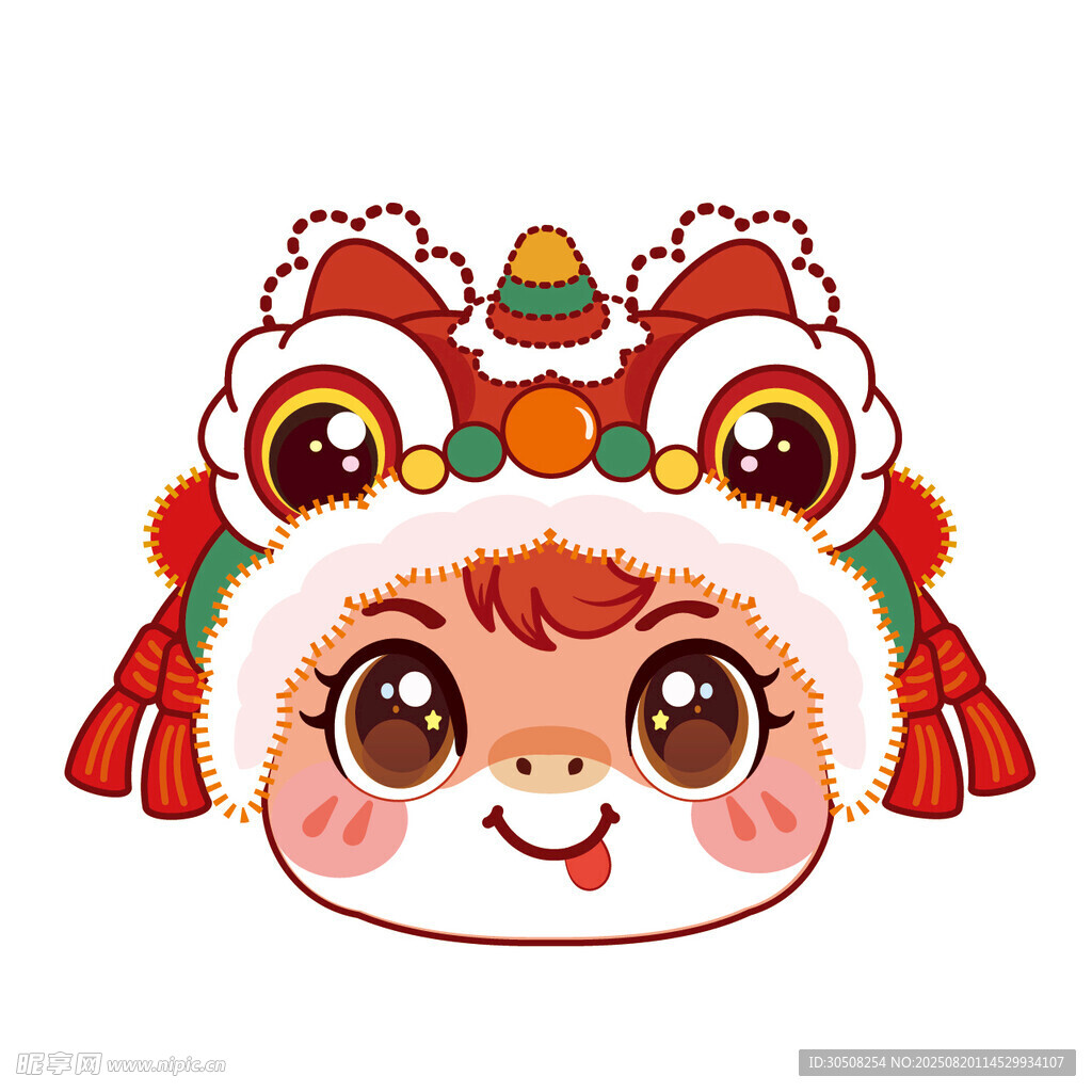 可爱小马萌娃戴舞狮头饰