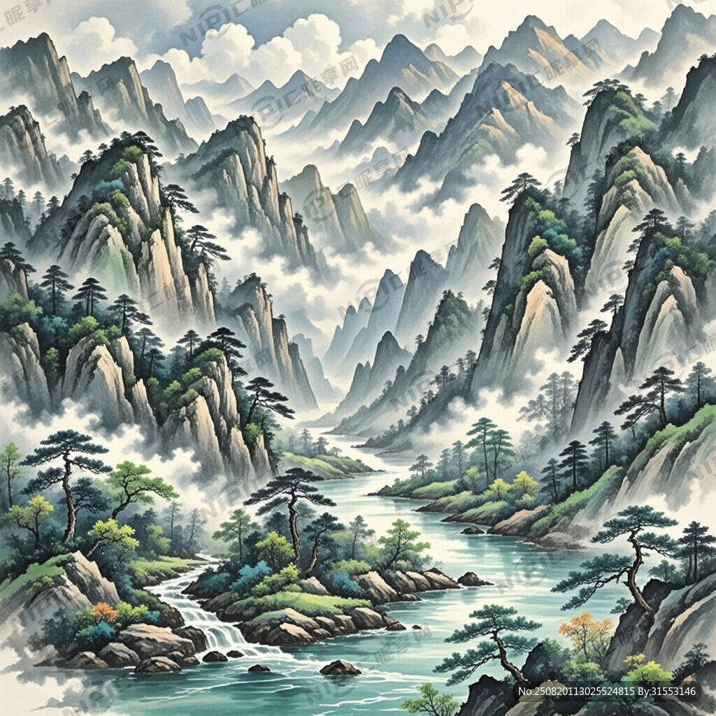 山谷 中国风 中国画 山水
