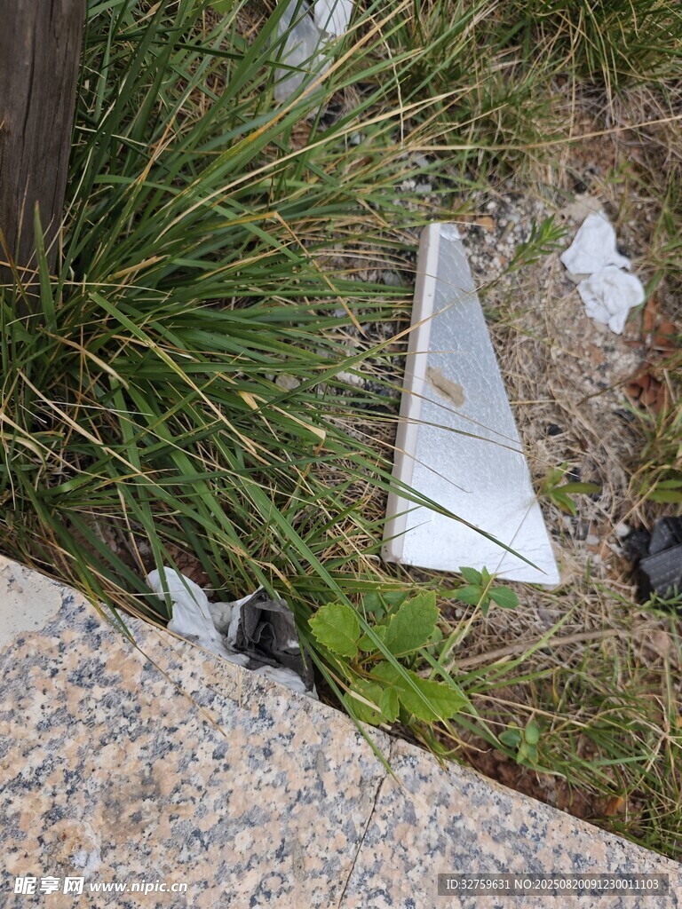 草地上的白色锥体及杂物
