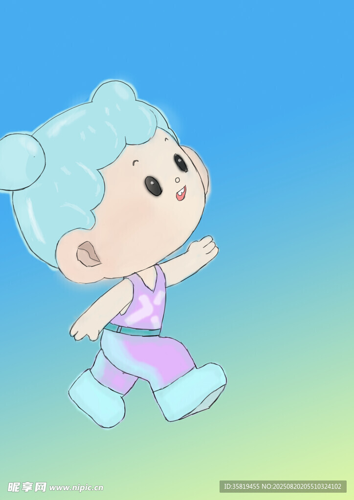 奔跑的蓝发卡通小女孩
